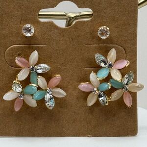 Multicolor Floral and crystal stud Earrings set